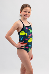 Girls One Piece Swimsuit - Chlorine Resistant Swimwear - Cool Fish